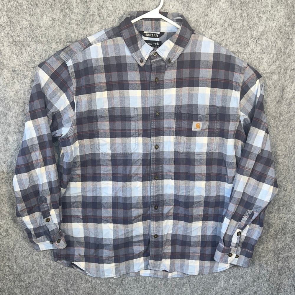 Carhartt Men's Rugged‎ Flex Relaxed Fit Plaid Flannel Shirt XL Blue Grey 104909